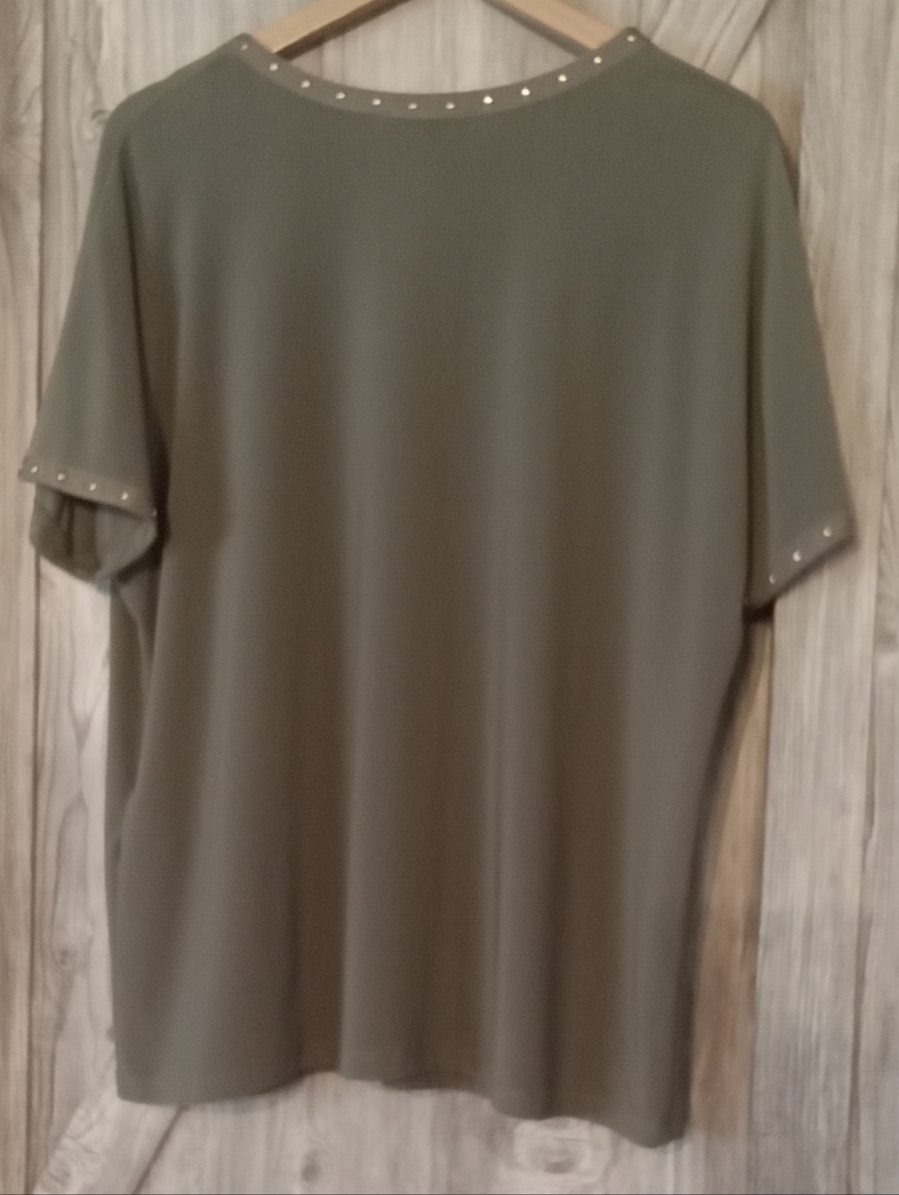 Joseph Ribkoff Olive Green Stud Trim V-Neck Top 16+ - Picture 3 of 8